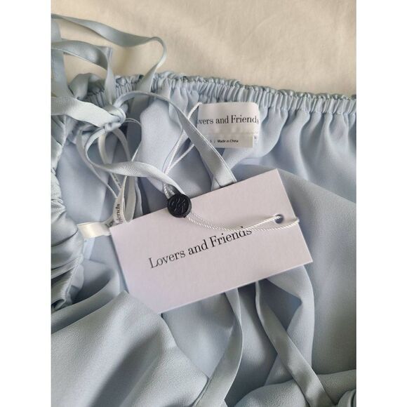 Lovers + Friends Mini Dress Womens Small Blue Off The Shoulder V-Neck Spaghetti - Picture 5 of 7